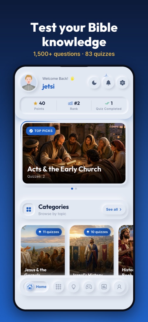 Bible Quiz home screen