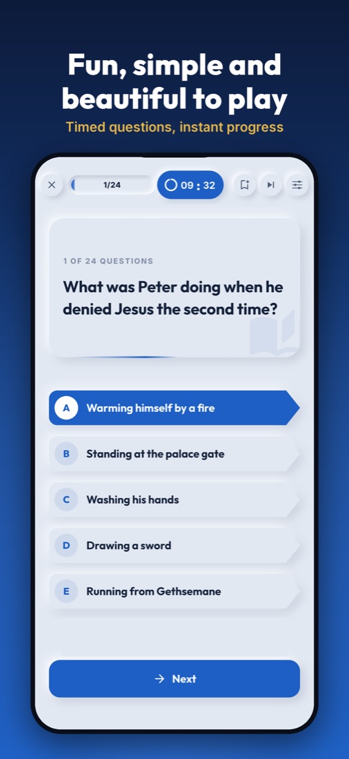 Bible trivia question screen